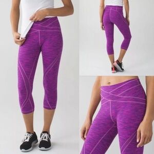 LOT OF 2 LULULEMON Free Flow Diamond Jacquard CROP LEGGINGS 6